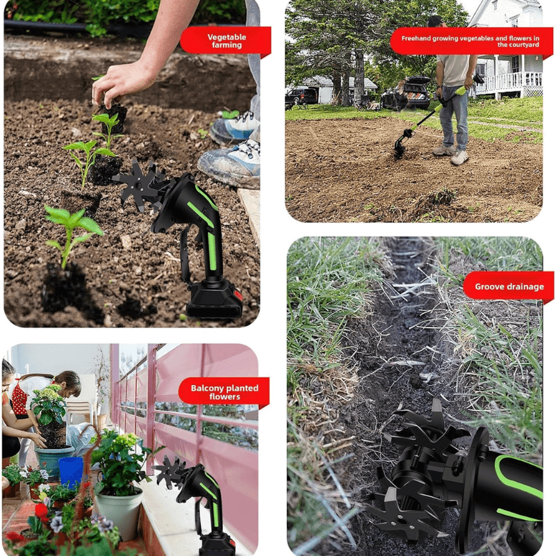 Aureove Multifunctional 2-in-1 Cordless Tiller & Cultivator with Telescopic Pole