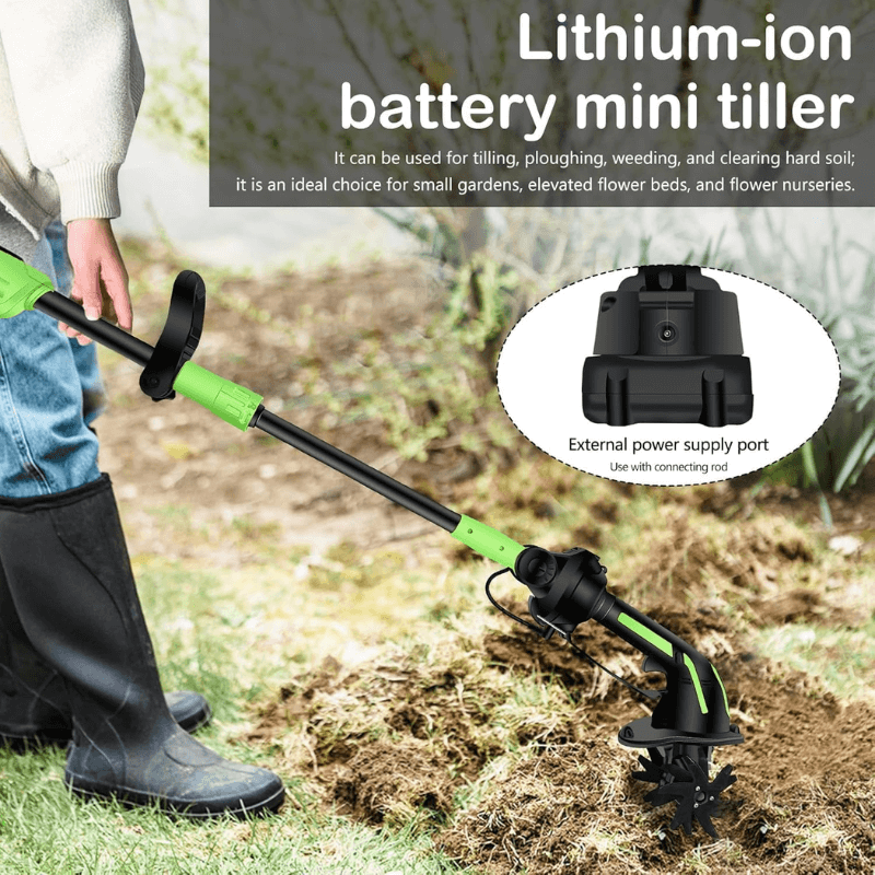 Aureove Multifunctional 2-in-1 Cordless Tiller & Cultivator with Telescopic Pole