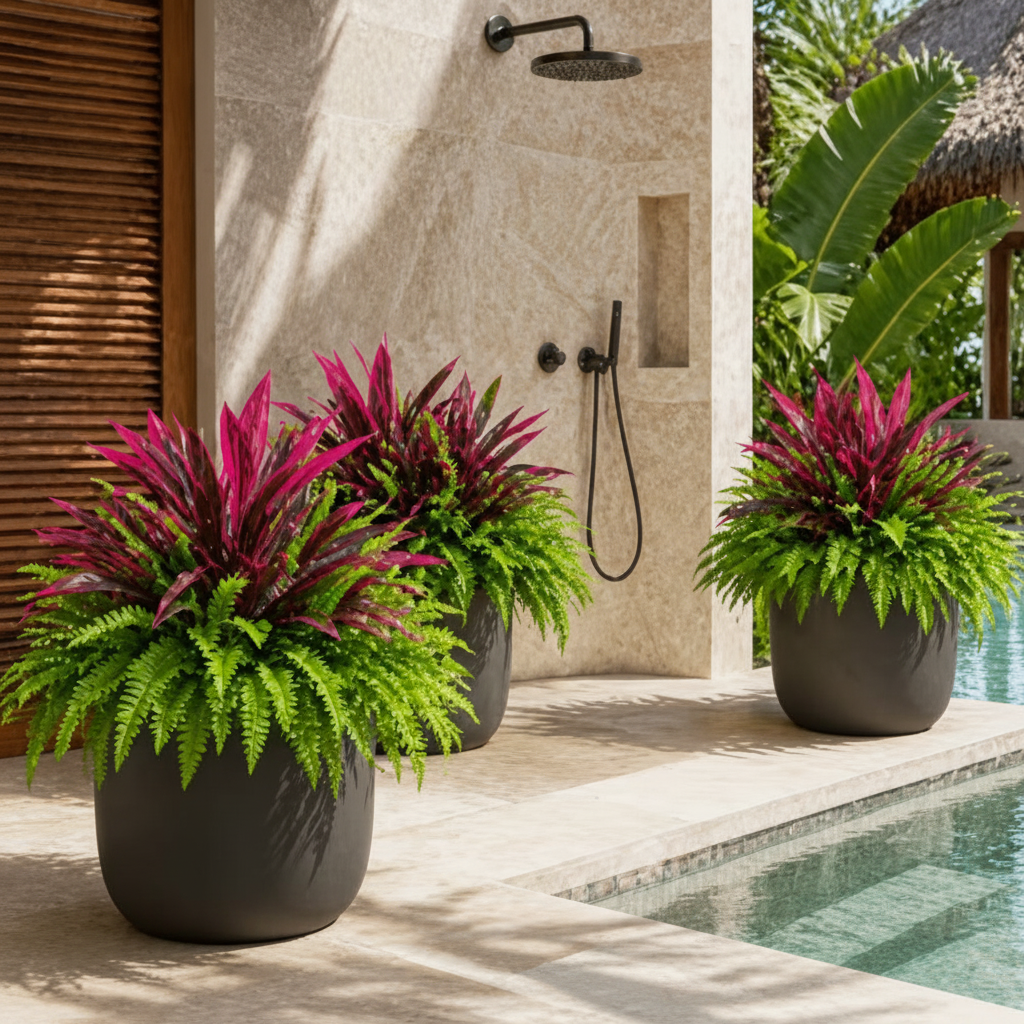 💥Summer Special🔥 48" Large UV-Resistant Artificial Fern & Red Dracaena Decorative Plants – Full, Lush & Fade-Resistant!
